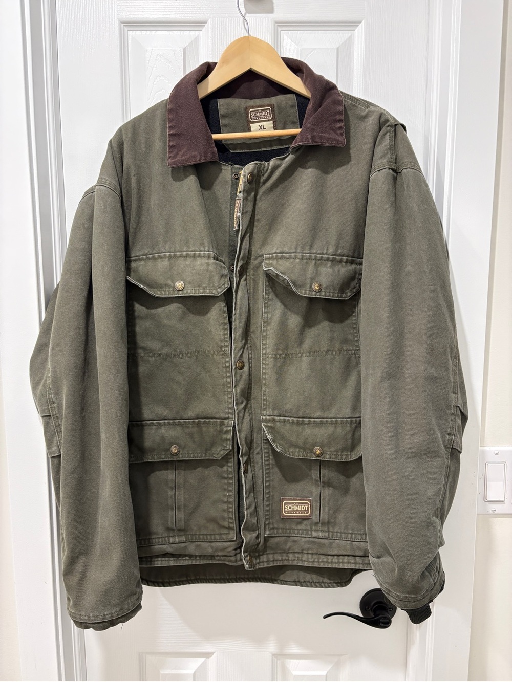 Olive Green Heavy-Duty Canvas Chore Work Jacket with Collar